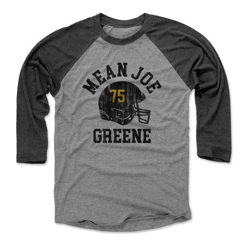 Joe Greene Pittsburgh Helmet Font Men's Baseball T-Shirt Men's Baseball T-Shirt 500 LEVEL Black / Heather Gray XS Men's Baseball T-Shirt