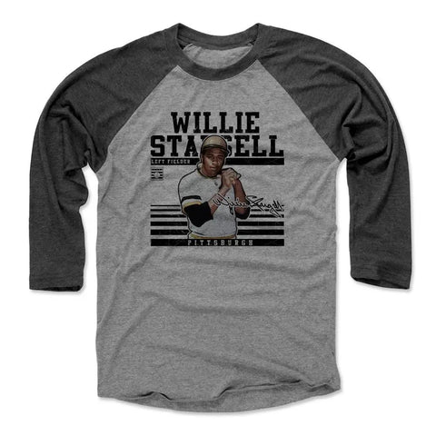 Pittsburgh Pirates Willie Stargell Men's Baseball T-Shirt Men's Baseball T-Shirt 500 LEVEL Black / Heather Gray XS Men's Baseball T-Shirt