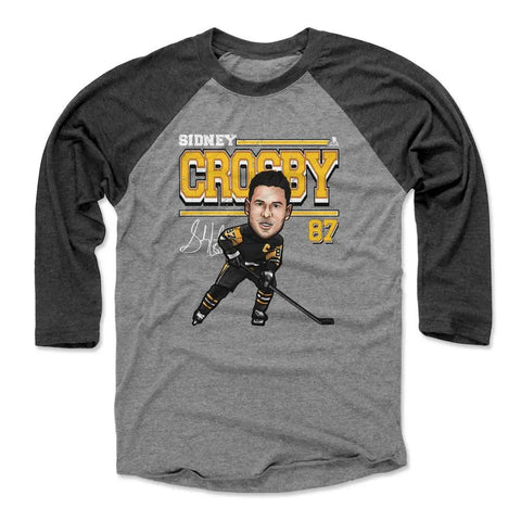 Pittsburgh Penguins Sidney Crosby Men's Baseball T-Shirt Men's Baseball T-Shirt 500 LEVEL Black / Heather Gray XS Men's Baseball T-Shirt