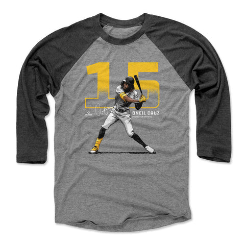 Pittsburgh Pirates Oneil Cruz Men's Baseball T-Shirt Men's Baseball T-Shirt 500 LEVEL Black / Heather Gray XS Men's Baseball T-Shirt