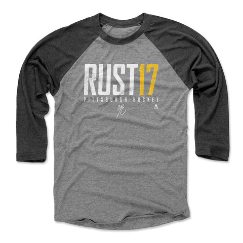 Pittsburgh Penguins Bryan Rust Men's Baseball T-Shirt Men's Baseball T-Shirt 500 LEVEL Black / Heather Gray XS Men's Baseball T-Shirt