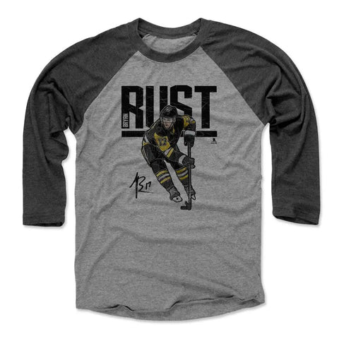 Pittsburgh Penguins Bryan Rust Men's Baseball T-Shirt Men's Baseball T-Shirt 500 LEVEL Black / Heather Gray XS Men's Baseball T-Shirt