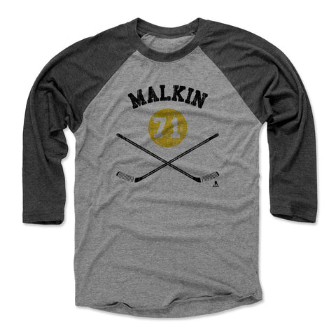 Pittsburgh Penguins Evgeni Malkin Men's Baseball T-Shirt Men's Baseball T-Shirt 500 LEVEL Black / Heather Gray XS Men's Baseball T-Shirt