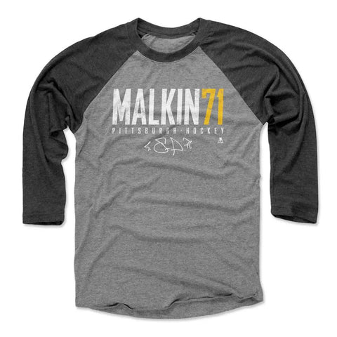 Pittsburgh Penguins Evgeni Malkin Men's Baseball T-Shirt Men's Baseball T-Shirt 500 LEVEL Black / Heather Gray XS Men's Baseball T-Shirt