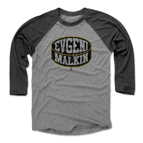 Pittsburgh Penguins Evgeni Malkin Men's Baseball T-Shirt Men's Baseball T-Shirt 500 LEVEL Black / Heather Gray XS Men's Baseball T-Shirt