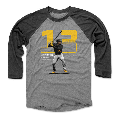 Pittsburgh Pirates Ke'Bryan Hayes Men's Baseball T-Shirt Men's Baseball T-Shirt 500 LEVEL Black / Heather Gray XS Men's Baseball T-Shirt