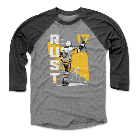 Pittsburgh Penguins Bryan Rust Men's Baseball T-Shirt Men's Baseball T-Shirt 500 LEVEL Black / Heather Gray XS Men's Baseball T-Shirt