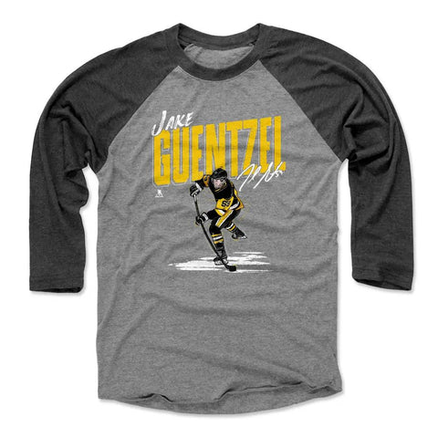 Pittsburgh Penguins Jake Guentzel Men's Baseball T-Shirt Men's Baseball T-Shirt 500 LEVEL Black / Heather Gray XS Men's Baseball T-Shirt