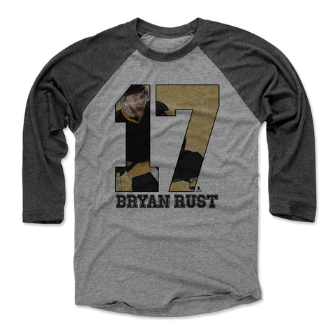 Pittsburgh Penguins Bryan Rust Men's Baseball T-Shirt Men's Baseball T-Shirt 500 LEVEL Black / Heather Gray XS Men's Baseball T-Shirt