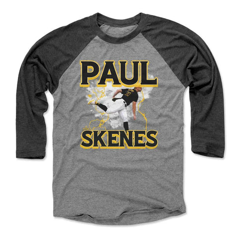 Paul Skenes Pittsburgh Pirates Lightning  | Men's Baseball T-Shirt Men's Baseball T-Shirt 500 LEVEL Black / Heather Gray XS Men's Baseball T-Shirt