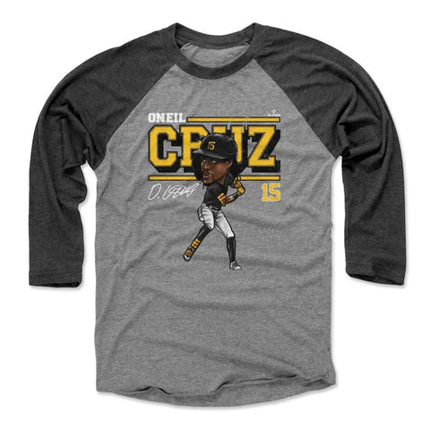 Pittsburgh Pirates Oneil Cruz Men's Baseball T-Shirt Men's Baseball T-Shirt 500 LEVEL Black / Heather Gray XS Men's Baseball T-Shirt