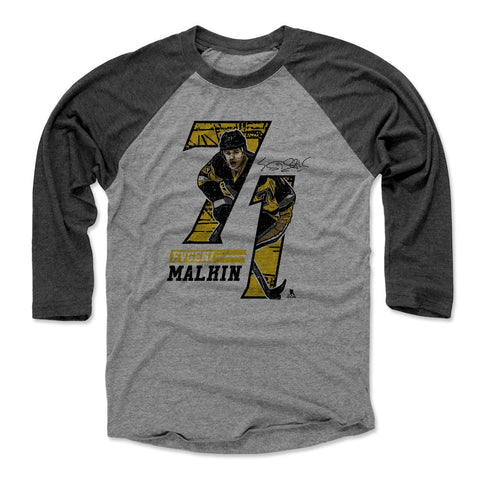 Pittsburgh Penguins Evgeni Malkin Men's Baseball T-Shirt Men's Baseball T-Shirt 500 LEVEL Black / Heather Gray XS Men's Baseball T-Shirt