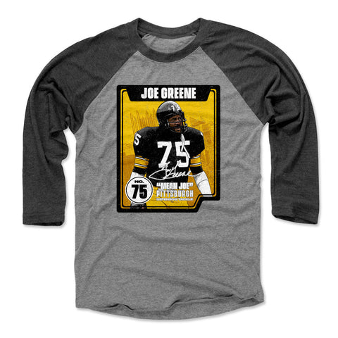 Joe Greene Card  Men's Baseball T-Shirt Men's Baseball T-Shirt 500 LEVEL Black / Heather Gray XS Men's Baseball T-Shirt