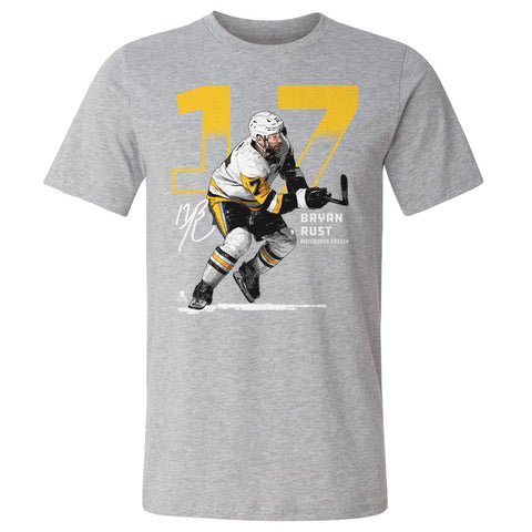 Pittsburgh Penguins Bryan Rust Men's Cotton T-Shirt Men's Cotton T-Shirt 500 LEVEL Heather Gray S Men's Cotton T-Shirt