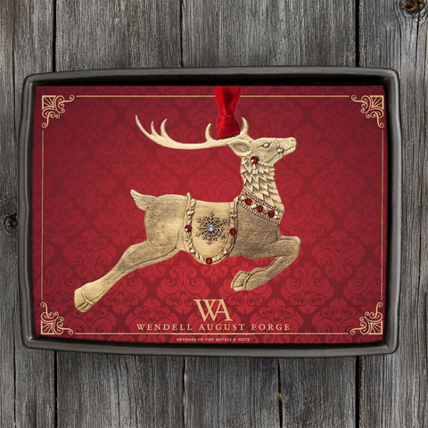 Merry Reindeer Ornament - Bronze European Crystal Holiday Decor by Wendell August Forge