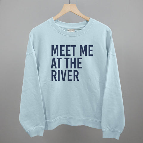 Meet Me At The River Corded Fabric Tee – Blue Crew Sweatshirt, Comfortable Casual Wear