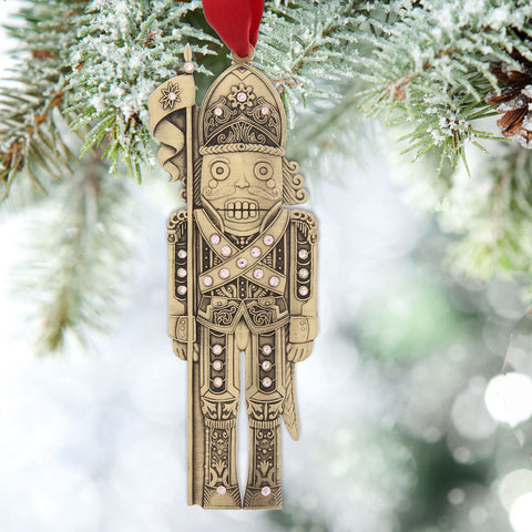 Nutcracker Knight Ornament – Handcrafted Bronze Austrian Crystal Holiday Décor