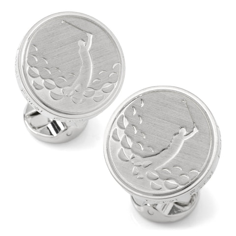 Golf Silver Cufflinks – Men's Brushed Metal Golf-Themed Accessories Gift