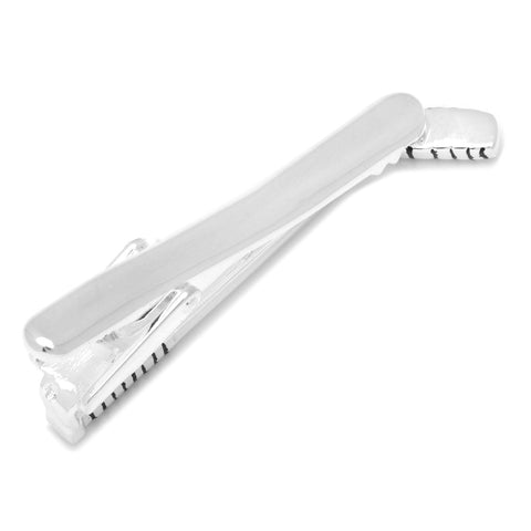 Hockey Stick Tie Clip - Antique Silver Finish Sports Tie Bar for Men
