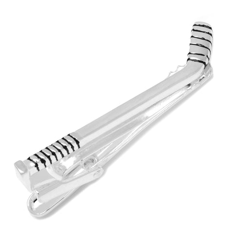 Hockey Stick Tie Clip - Antique Silver Finish Sports Tie Bar for Men