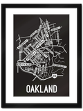 Oakland, Pittsburgh Street Map College Map Prints School Street Posters Black Background / White Map 11" x 14" Framed Print