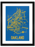 Oakland, Pittsburgh Street Map College Map Prints School Street Posters Blue Background / Yellow Map 11" x 14" Framed Print