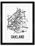 Oakland, Pittsburgh Street Map College Map Prints School Street Posters White Background / Black Map 11" x 14" Framed Print