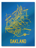 Oakland, Pittsburgh Street Map College Map Prints School Street Posters Blue Background / Yellow Map 18" x 22" Metal Print