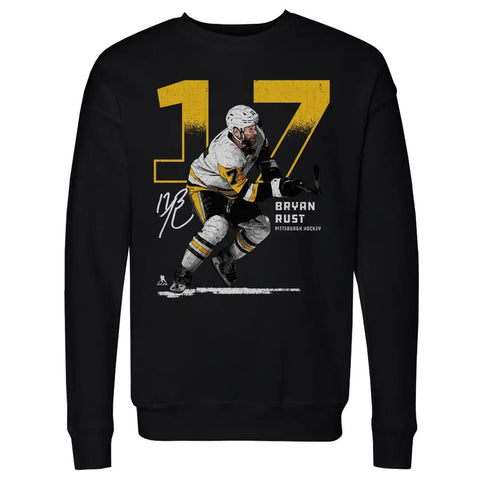 Pittsburgh Penguins Bryan Rust Men's Crewneck Sweatshirt Men's Crewneck Sweatshirt 500 LEVEL Black S Men's Crewneck Sweatshirt