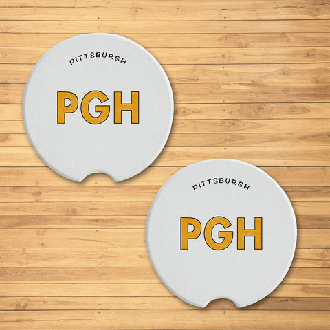Pittsburgh PGH Ceramic Car Coaster - 2 Pack Coasters The Doodle Line   
