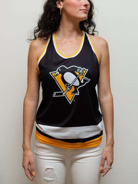 Pittsburgh Penguins Women's Racerback Hockey Tank Hockey tanks Bench Clearers Black Polyester XS