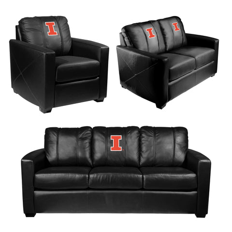 Silver Sofa with Illinois Fighting Illini Block I Logo