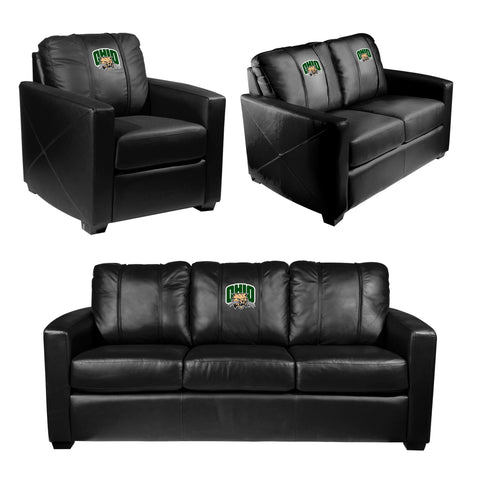 Silver Sofa with Ohio University Attack Cat Logo