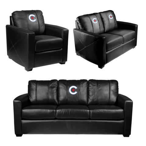 Silver Loveseat with Chicago Cubs City Connect Primary Logo