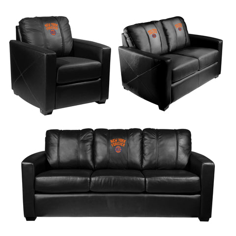 Silver Sofa with New York Forever Knicks Playoffs Logo