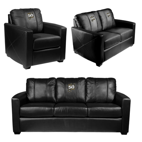 Silver Sofa with San Antonio Spurs Team Commemorative Logo