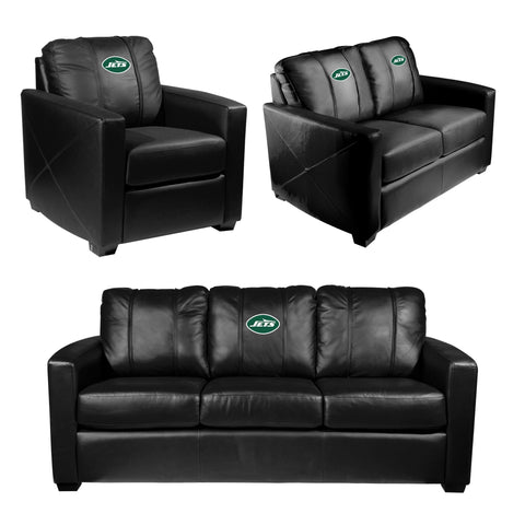 Silver Loveseat with  New York Jets Legacy Secondary Logo