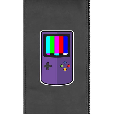 Silver Sofa with Handheld System Logo