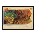 Pennsylvania 1960 Shaded Relief Map State Map Art Muir Way 24x18 Inch - 2D Print Black 