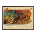 Pennsylvania 1960 Shaded Relief Map State Map Art Muir Way 24x18 Inch - 2D Print Walnut 