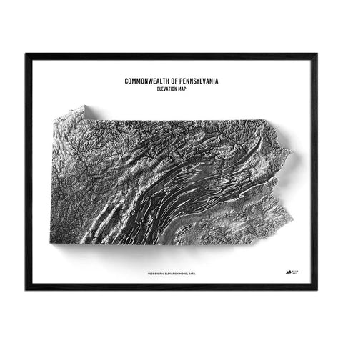 Pennsylvania Elevation Map State Map Art Muir Way 18x24 Inch Black 