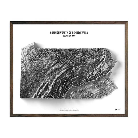 Pennsylvania Elevation Map State Map Art Muir Way 18x24 Inch Walnut 