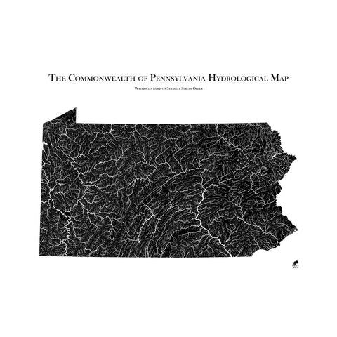 Pennsylvania Hydrological Map State Map Art Muir Way Black Fine Art Paper 18x24 Inch