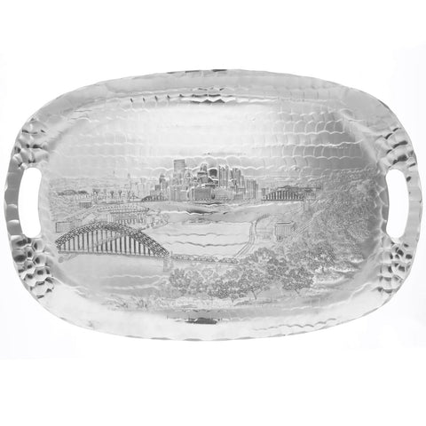 Pittsburgh Skyline Tray – Artisan Forged Luncheon Serving Tray with New Stadiums Design