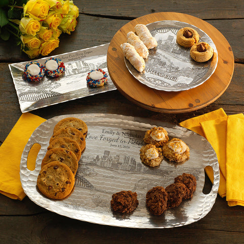 Pittsburgh Skyline Tray – Artisan Forged Luncheon Serving Tray with New Stadiums Design