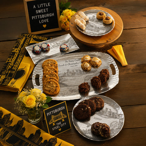 Pittsburgh Skyline Tray – Artisan Forged Luncheon Serving Tray with New Stadiums Design
