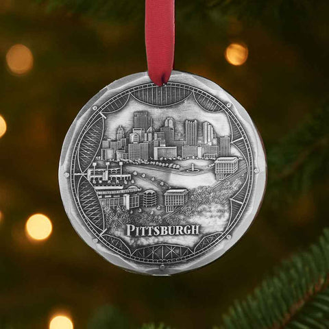 Pittsburgh Bridge Ornament – Aluminum Skyline Keepsake With Steel City Bridges