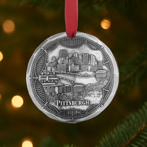 Pittsburgh Bridge Ornament – Aluminum Skyline Keepsake With Steel City Bridges