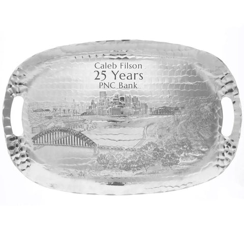 Pittsburgh Skyline Tray – Artisan Forged Luncheon Serving Tray with New Stadiums Design