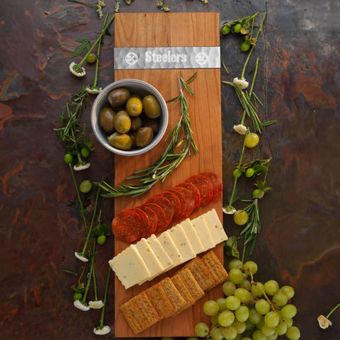 Pittsburgh Steelers Charcuterie Board - Cherry Wood Platter With Aluminum Inlay